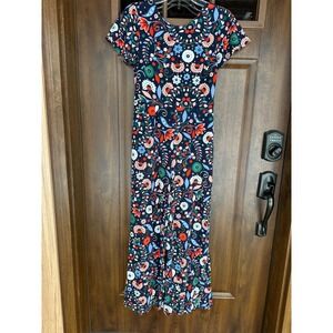 Boden Women's Camille Navy Blue Folk Floral Tie Waist Ponte Knit Jumpsuit |SZ 6